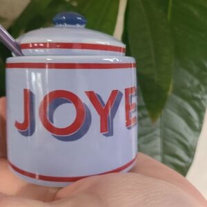 NWT Anthropologie Apres Ski Noel Sugar Pot with Lid and Spoon Blue Noel Letters